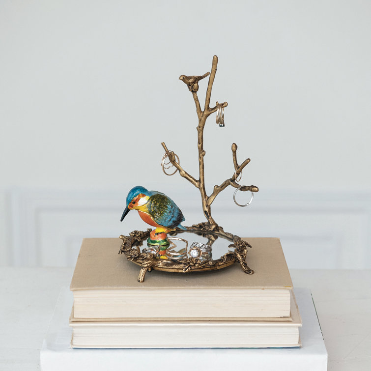 Multicolor Gold Enameled Metal Kingfisher Shaped Trinket Box