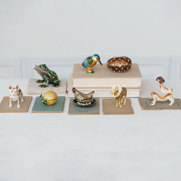 Multicolor Gold Enameled Metal Kingfisher Shaped Trinket Box