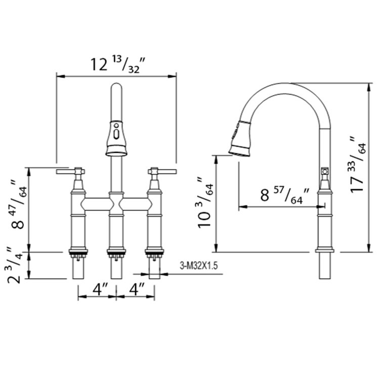 Brushed Nickel Bridge Kitchen Faucet with Pull-out Spray