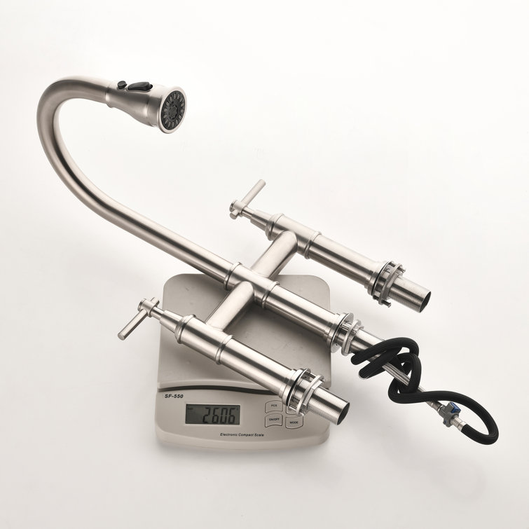 Brushed Nickel Bridge Kitchen Faucet with Pull-out Spray