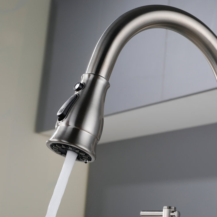 Brushed Nickel Bridge Kitchen Faucet with Pull-out Spray