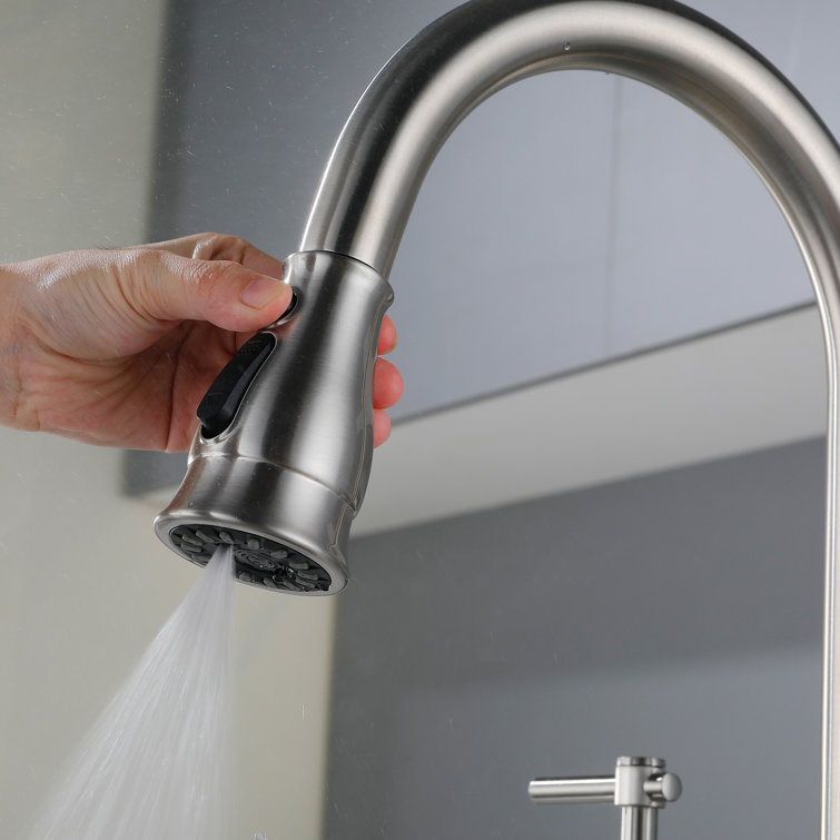 Brushed Nickel Bridge Kitchen Faucet with Pull-out Spray