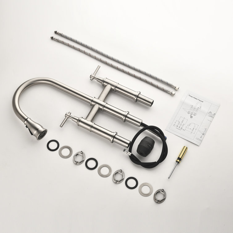Brushed Nickel Bridge Kitchen Faucet with Pull-out Spray