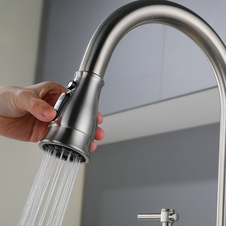 Brushed Nickel Bridge Kitchen Faucet with Pull-out Spray