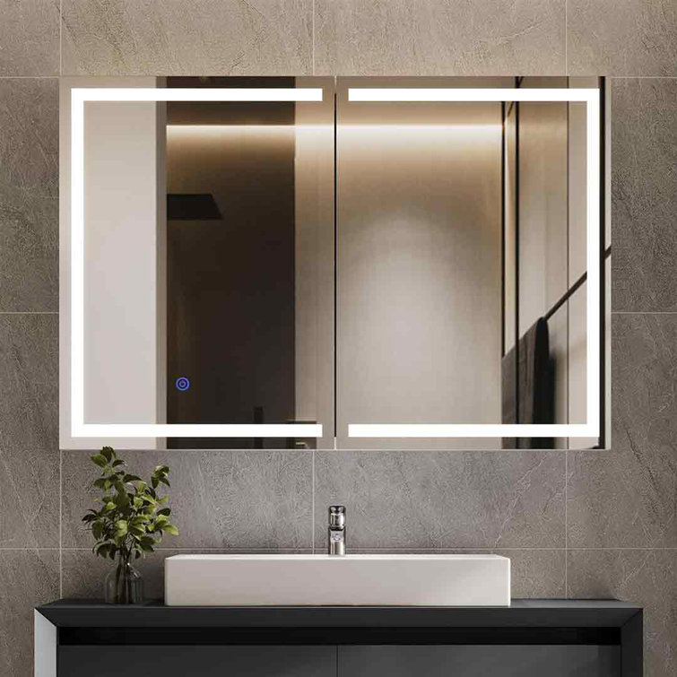 White Wall Mounted Medicine Cabinet with LED Lights and Mirror