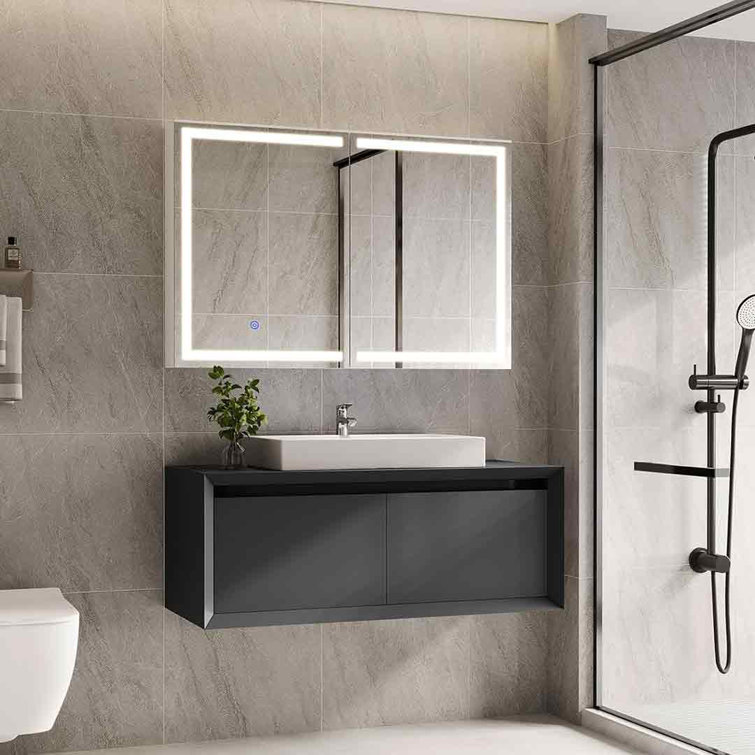 White Wall Mounted Medicine Cabinet with LED Lights and Mirror