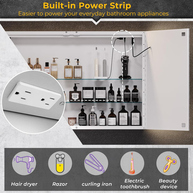 White Wall Mounted Medicine Cabinet with LED Lights and Mirror
