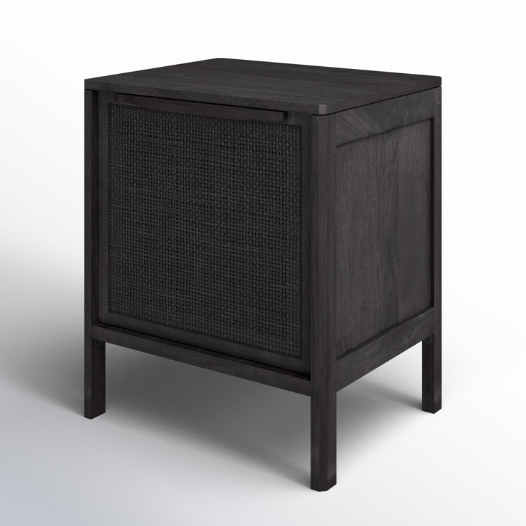 Coastal Elegance Blackwashed Mango Wood & Woven Cane Nightstand