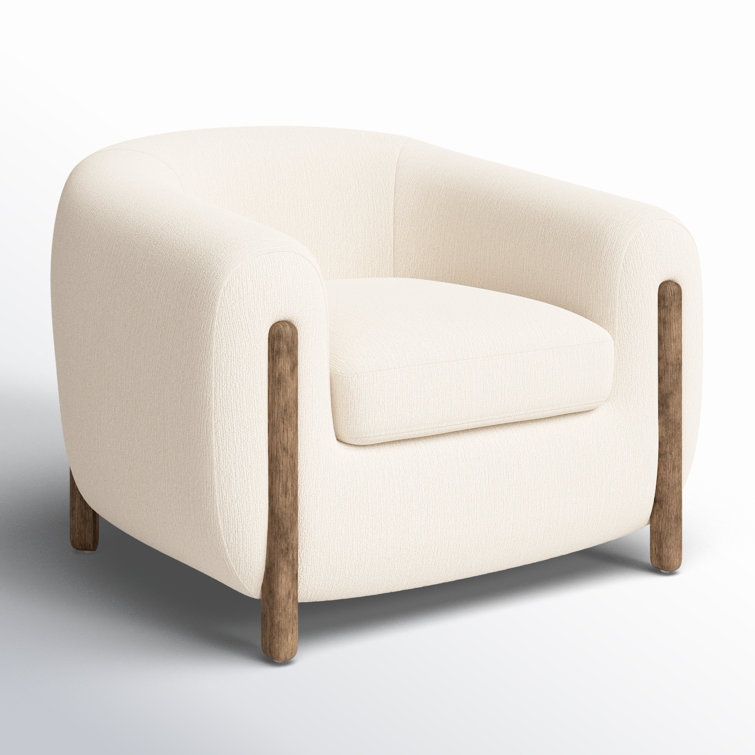 Lyla Modern Barrel Chair in Distressed Natural with Ivory Polyester Blend