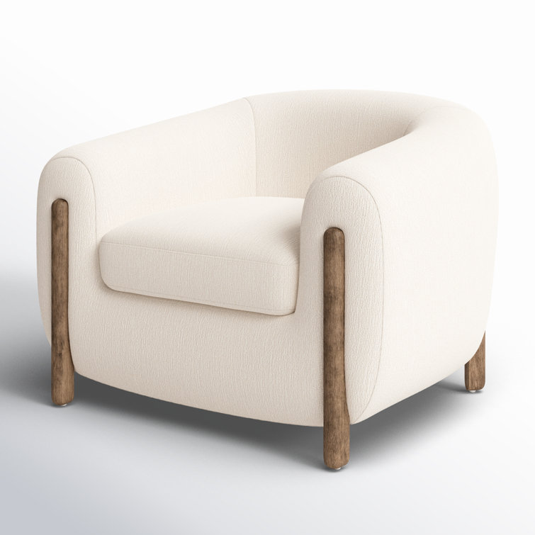 Lyla Modern Barrel Chair in Distressed Natural with Ivory Polyester Blend