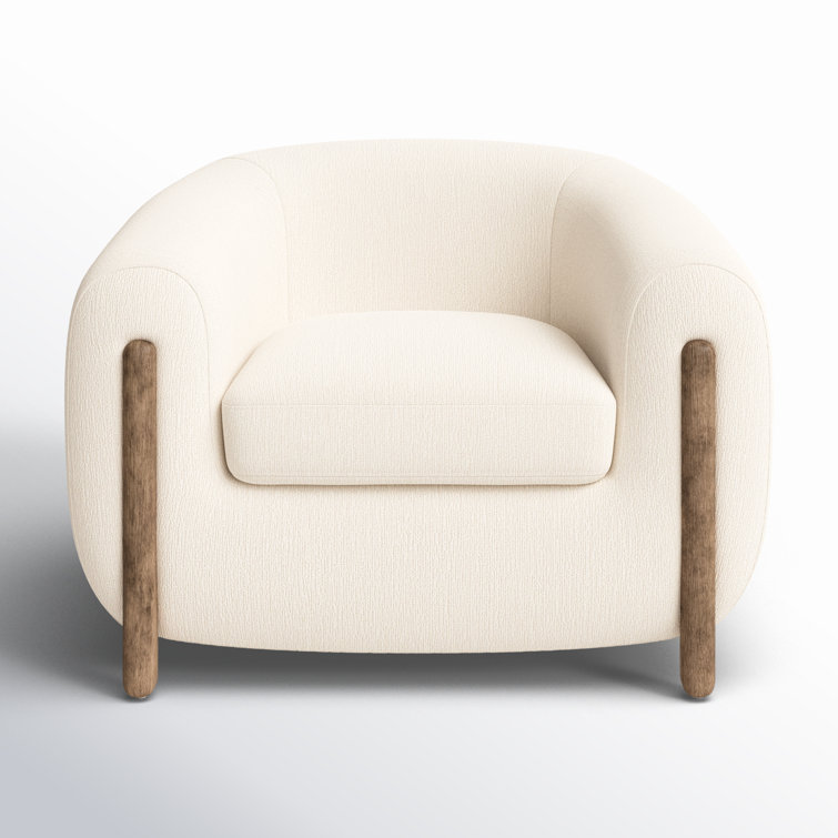 Lyla Modern Barrel Chair in Distressed Natural with Ivory Polyester Blend