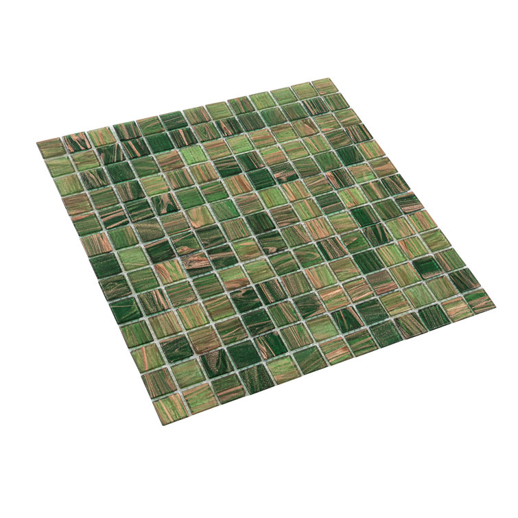 Mingles 12" x 12" Glossy Green Glass Mosaic Tile