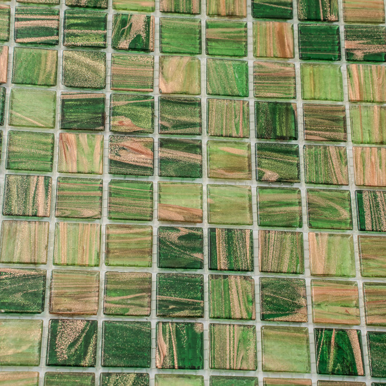 Mingles 12" x 12" Glossy Green Glass Mosaic Tile