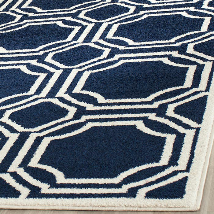 Navy and Ivory Geometric Wool Area Rug 3' x 5'