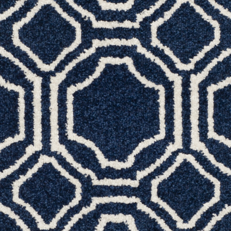 Navy and Ivory Geometric Wool Area Rug 3' x 5'