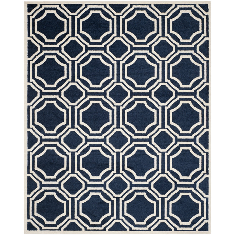 Navy and Ivory Geometric Wool Area Rug 3' x 5'
