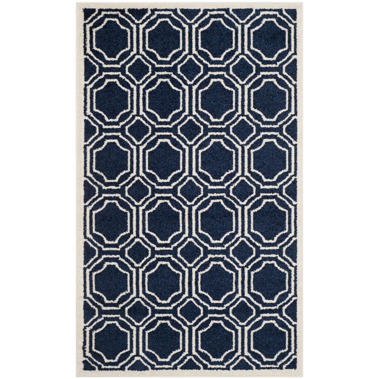 Navy and Ivory Geometric Wool Area Rug 3' x 5'