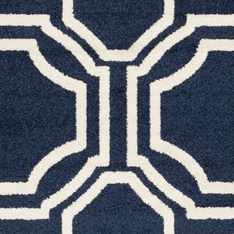 Navy and Ivory Geometric Wool Area Rug 3' x 5'