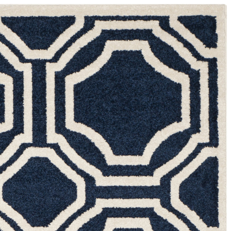 Navy and Ivory Geometric Wool Area Rug 3' x 5'