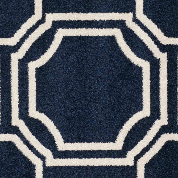 Navy and Ivory Geometric Wool Area Rug 3' x 5'
