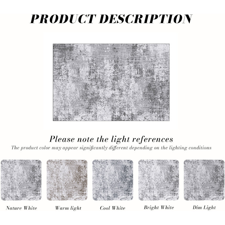 Kimberley Gray Abstract 5' x 7' Washable Area Rug with Non-Slip Backing