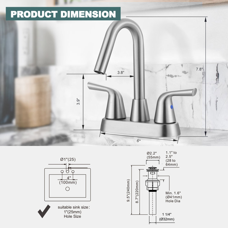 Brushed Nickel Double Handle Mid Arc Bathroom Faucet