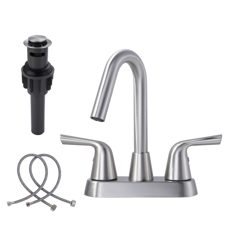 Brushed Nickel Double Handle Mid Arc Bathroom Faucet