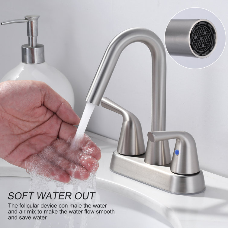 Brushed Nickel Double Handle Mid Arc Bathroom Faucet