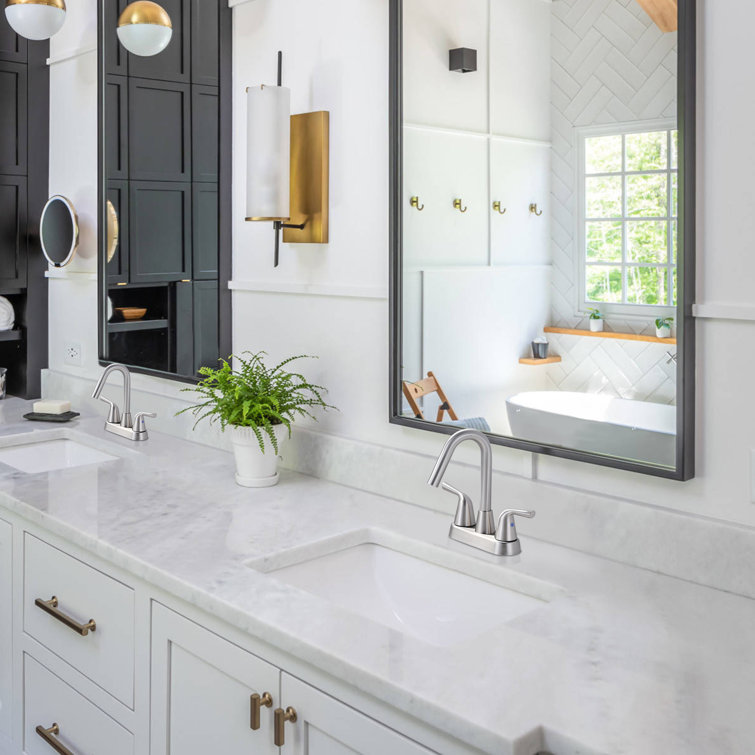 Brushed Nickel Double Handle Mid Arc Bathroom Faucet