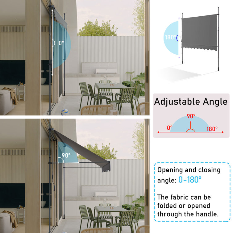 Beige Aluminum Manual Retractable Awning for Patio, 118" x 79"