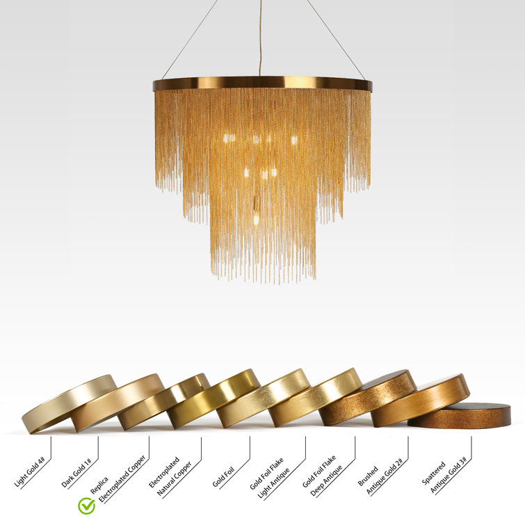 Gold 3-Tier Chain Tassel Drum Chandelier