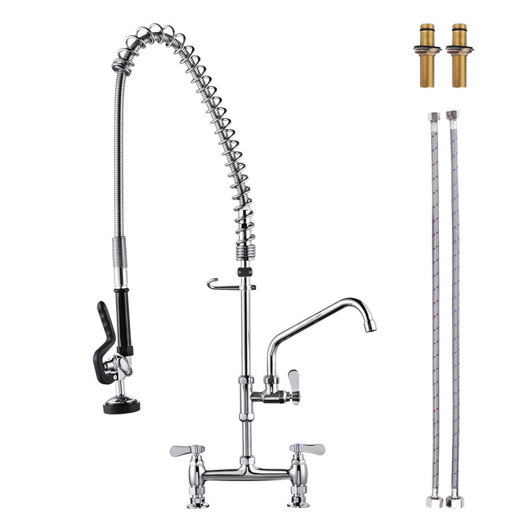 Commercial Chrome Triple Handle Pull Down Kitchen Faucet with Pre-Rinse Sprayer