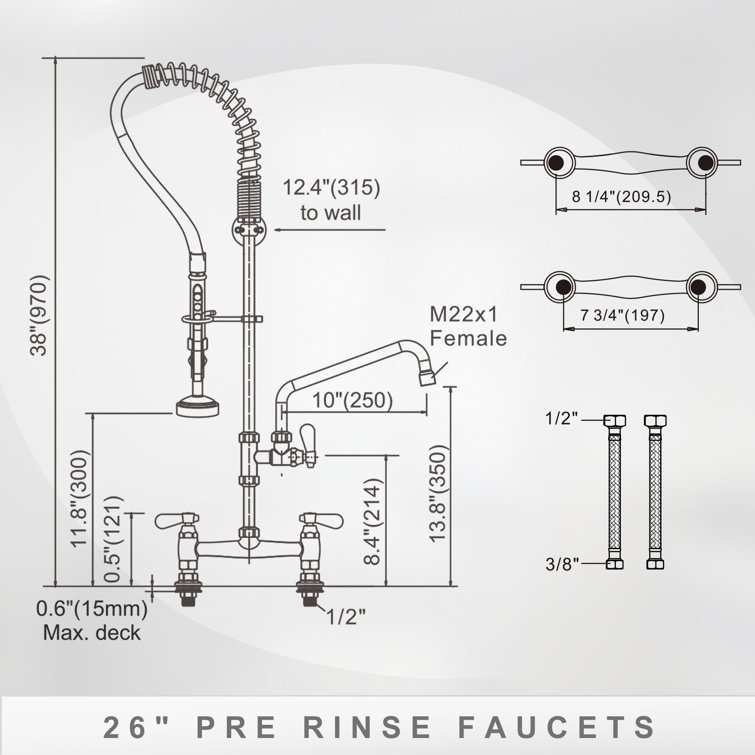 Commercial Chrome Triple Handle Pull Down Kitchen Faucet with Pre-Rinse Sprayer