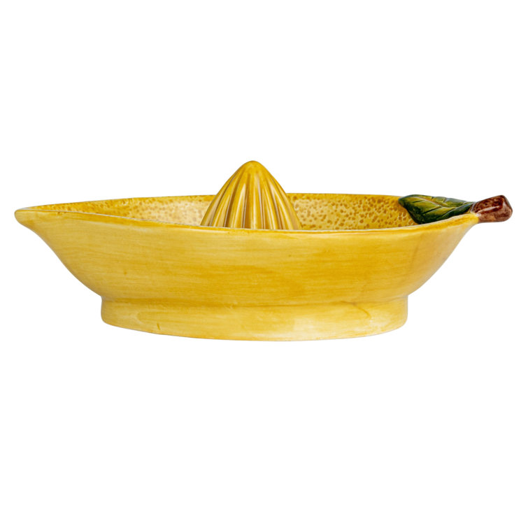 Yellow and Green Stoneware Lemon Shaped Citrus Juicer