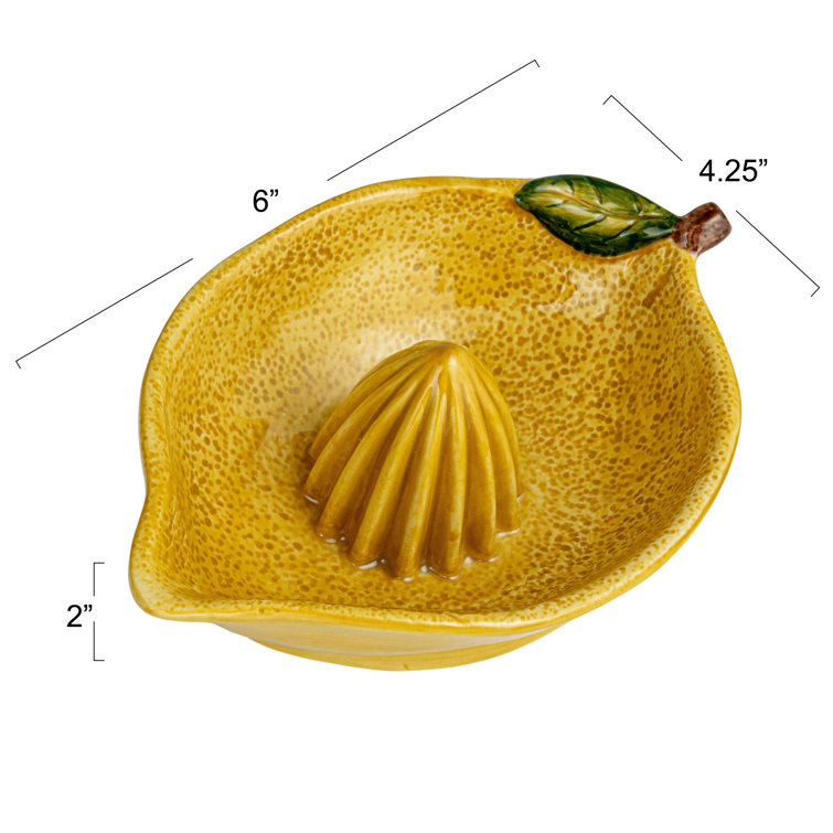 Yellow and Green Stoneware Lemon Shaped Citrus Juicer