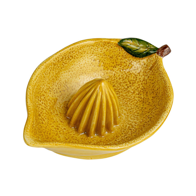 Yellow and Green Stoneware Lemon Shaped Citrus Juicer