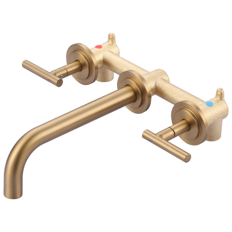 Brushed Gold Wall Mounted Double Handle Brass Faucet