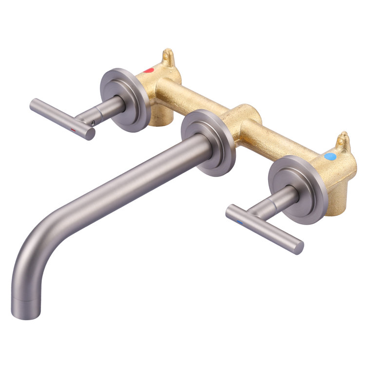 Brushed Nickel Double Handle Wall Mounted Roman Tub Faucet