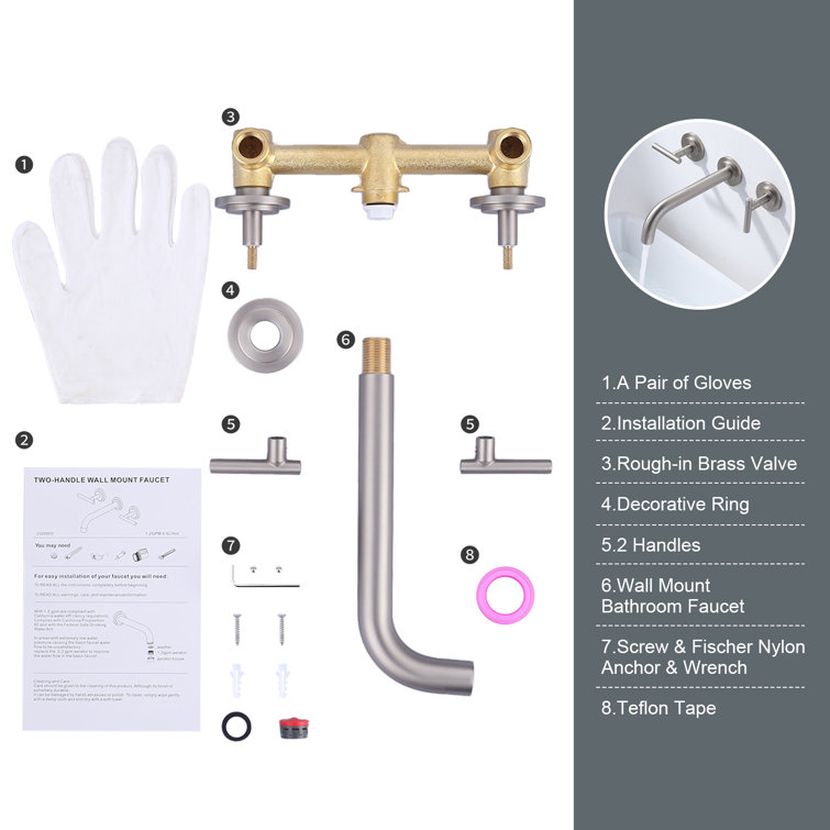 Brushed Nickel Double Handle Wall Mounted Roman Tub Faucet