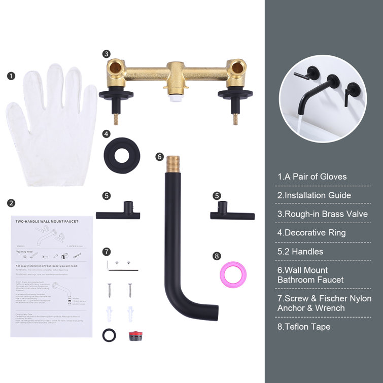 Matte Black Brass Wall Mounted Roman Tub Faucet with Lever Handles