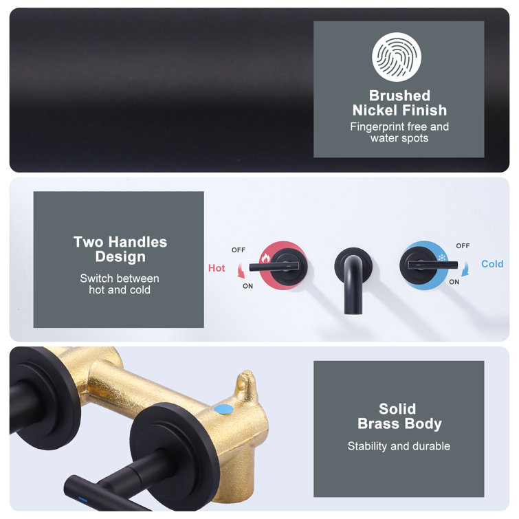 Matte Black Brass Wall Mounted Roman Tub Faucet with Lever Handles