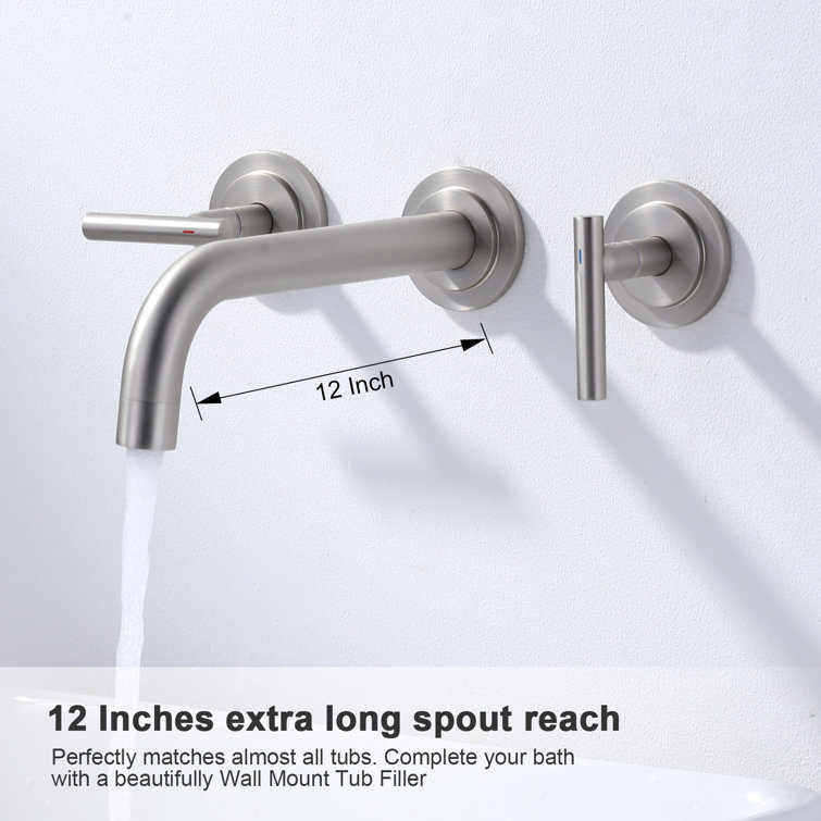 Brushed Nickel Double Handle Wall Mounted Roman Tub Faucet