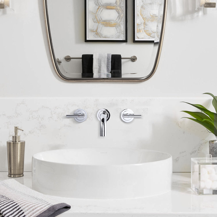Chrome Double Handle Wall Mounted Tub Faucet