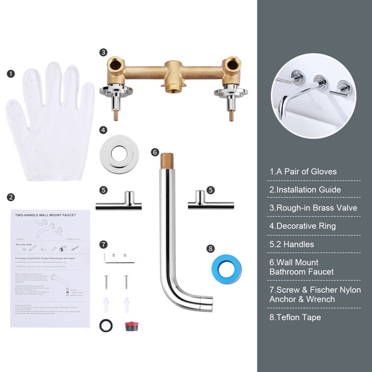 Chrome Double Handle Wall Mounted Tub Faucet