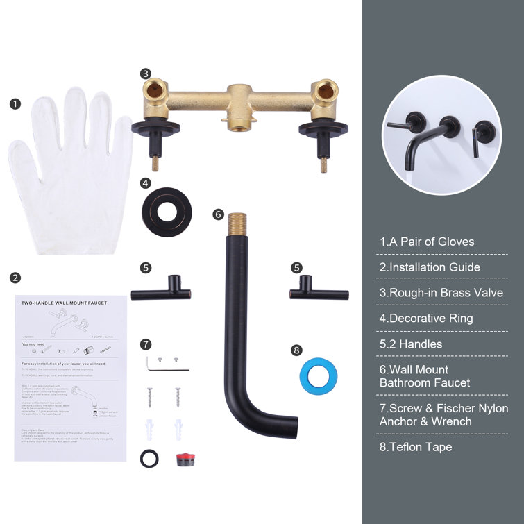 Oil Rubbed Bronze Wall Mounted Double Handle Tub Faucet