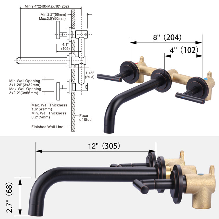 Oil Rubbed Bronze Wall Mounted Double Handle Tub Faucet