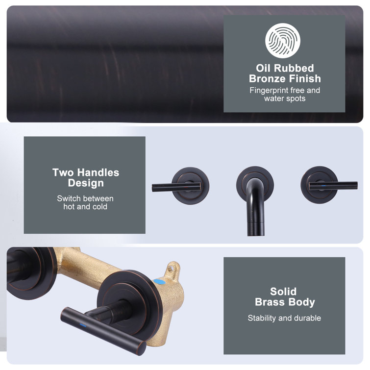 Oil Rubbed Bronze Wall Mounted Double Handle Tub Faucet