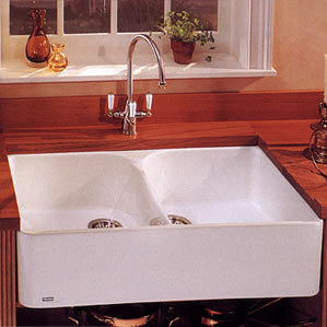 White Fireclay Double Bowl Farmhouse Kitchen Sink
