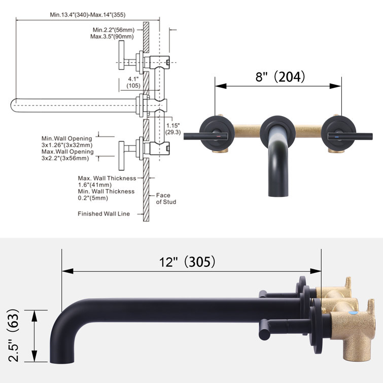 Matte Black Wall Mounted Double Handle Roman Tub Faucet