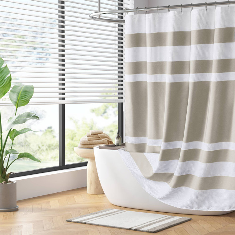 Grey and White Waffle Weave Fabric Shower Curtain